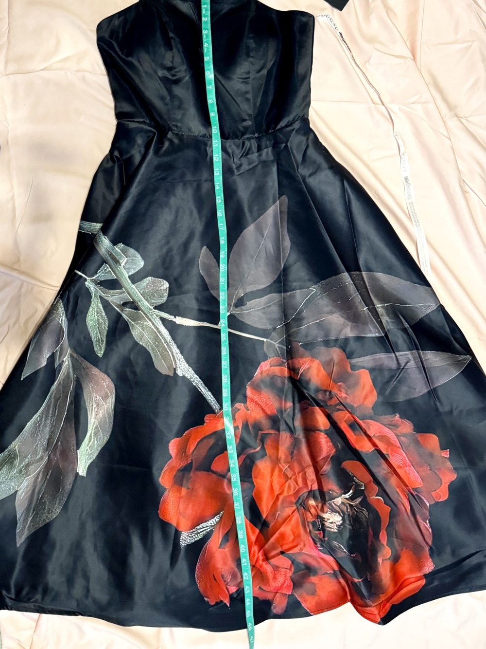 Mac Duggal Strapless Black Gown with Red Floral Accent - Picture 15 of 16